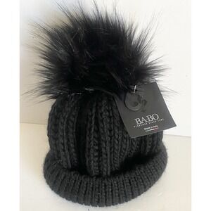 Beanie Hat By: ANTHROPOLOGIE BA-BO Wool Blend Italian Chunky Knit Faux Fur Pom